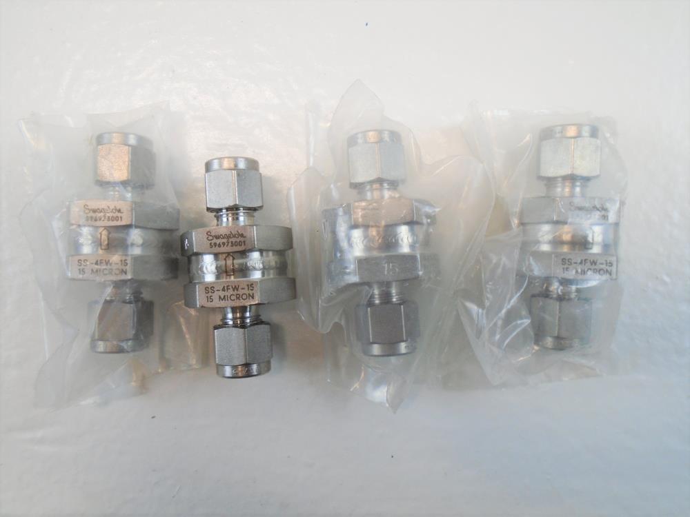 Lot of (4) Swagelok 1/4" Tube, All-Welded In-Line Filter, 316SS, 15 Micron